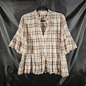 Loft crinkle plaid boho style top. Size S